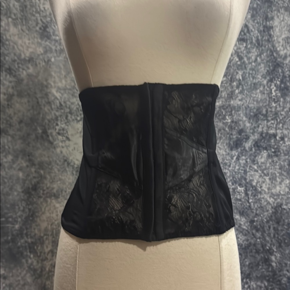 NWT What Katie Did Black Diamond Waspie Mesh Corset Waist Cincher with Lace